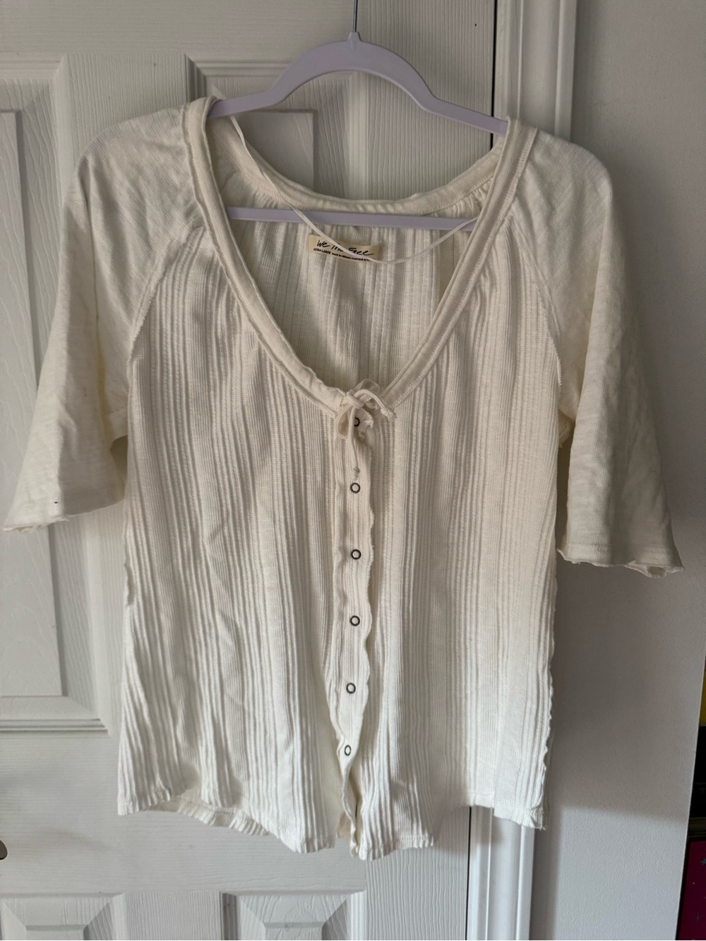 We the Free People Cream Ribbed Tie-Front Women's Top